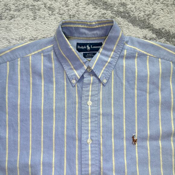 Vintage Ralph Lauren Blake Blue Striped Short Sleeve Button Down Shirt Mens L - Picture 4 of 8